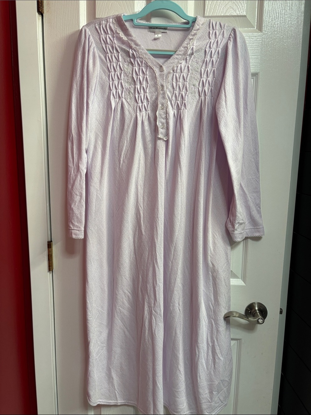 Miss Elaine Lavender Long Sleeve Nightgown with Pintuck Yoke